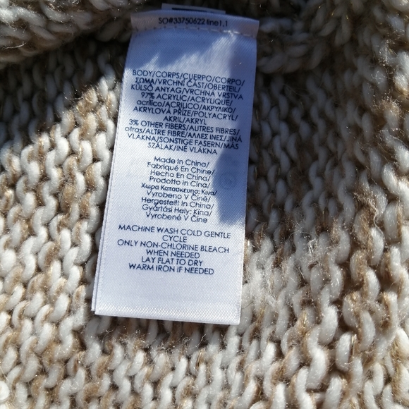 Chaps Knit V Neck Sweater, White and Gold - Picture 4 of 8